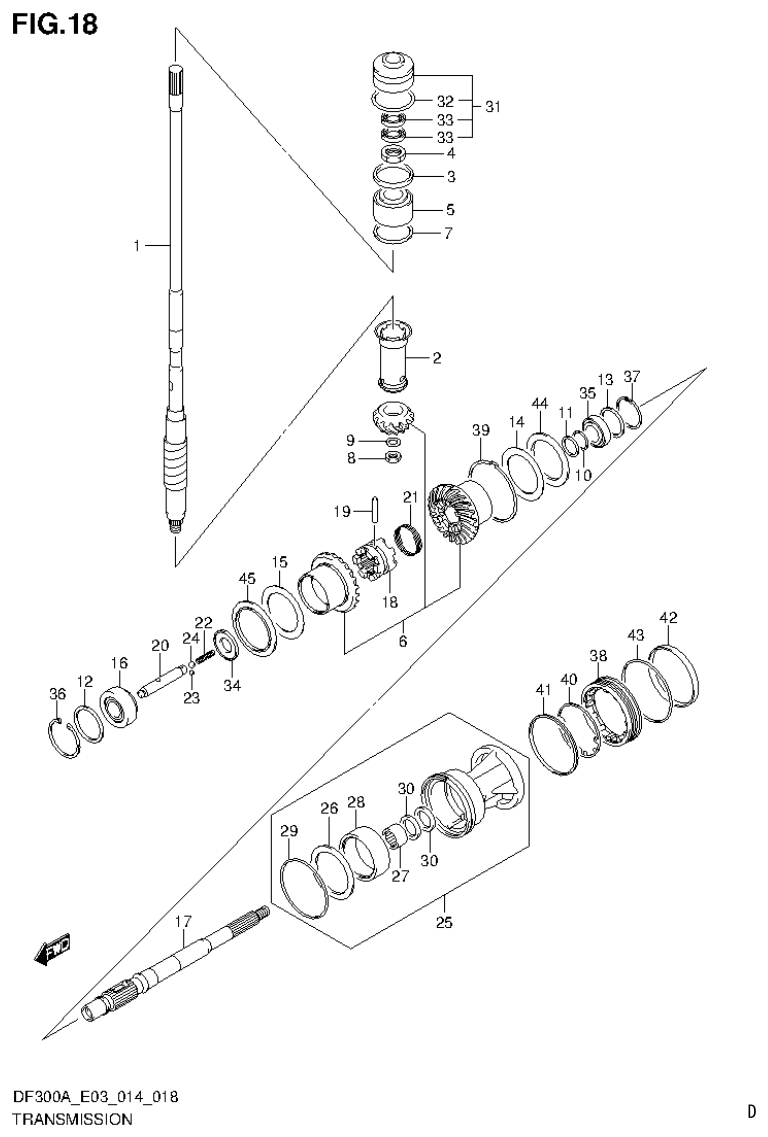 Suzuki DF250AP TRANSMISSION parts diagram